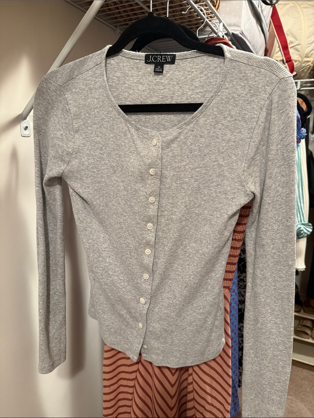 J. Crew Light Gray Long Sleeve Button-Up Knit Top